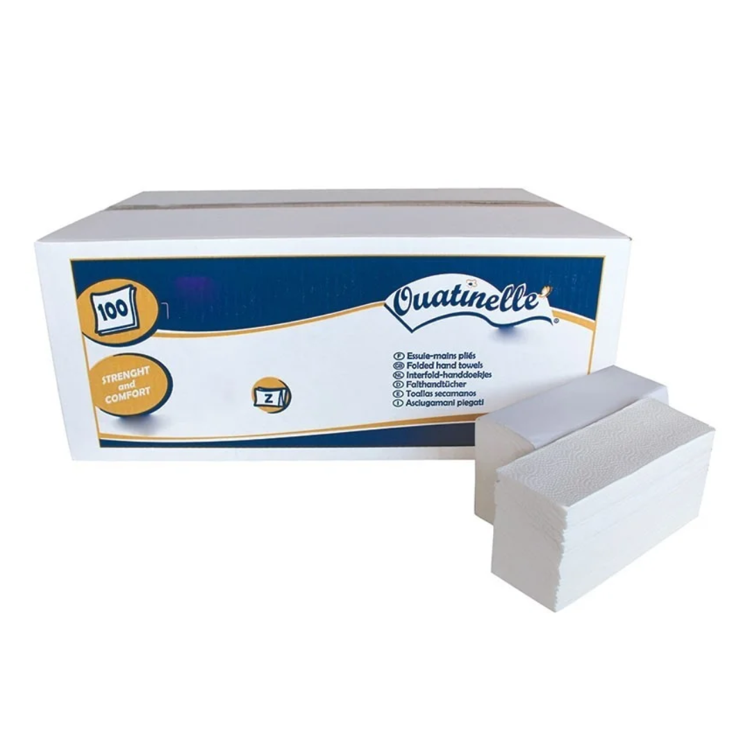 ESSUIE-MAINS enchévêtrés Pliés en Z - Formats 24x24cm - PURE CELL. blanc 2plis Gaufré Collé