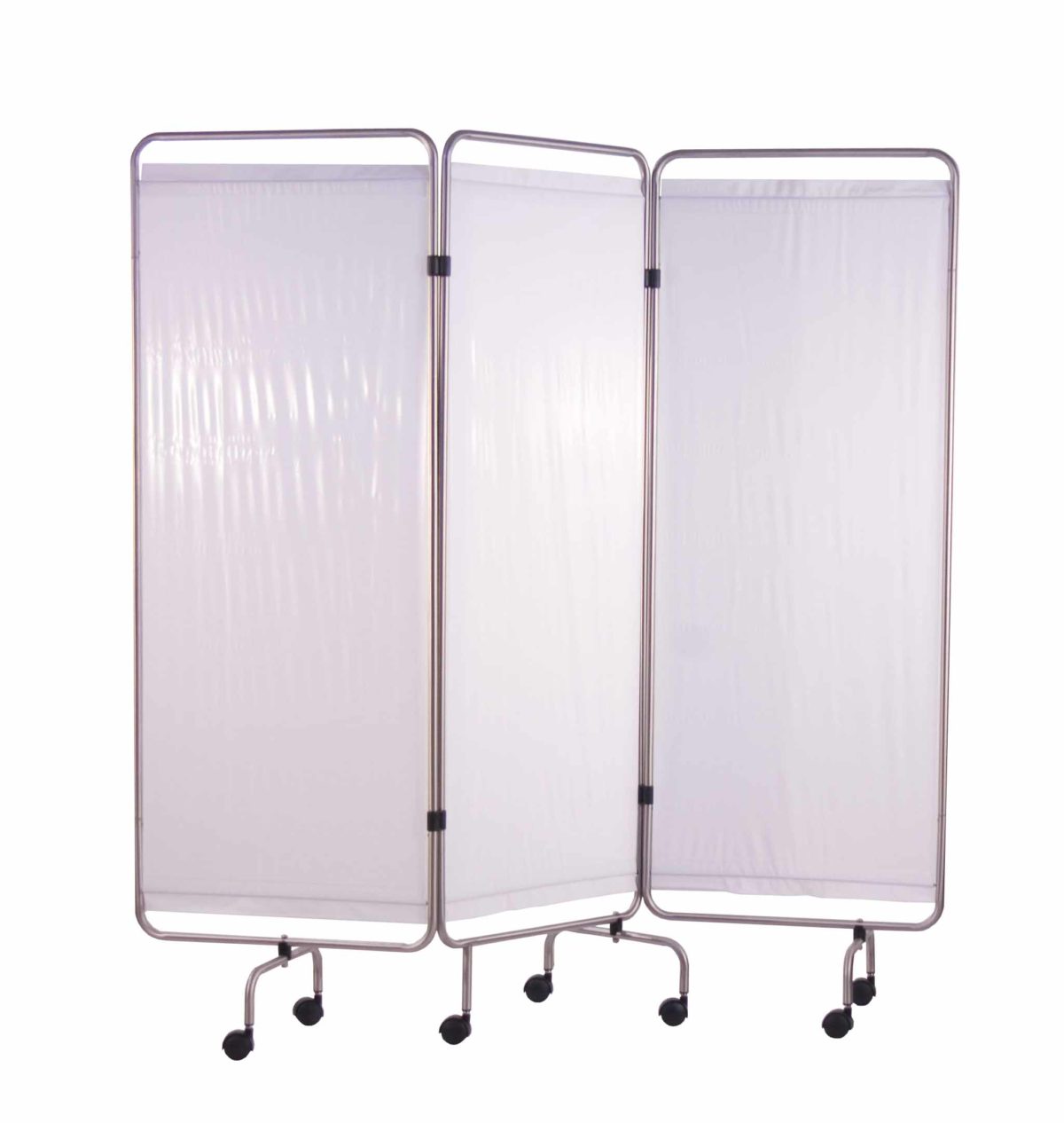Paravents inox avec rideaux blancs tendus