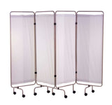 Paravents inox avec rideaux blancs tendus